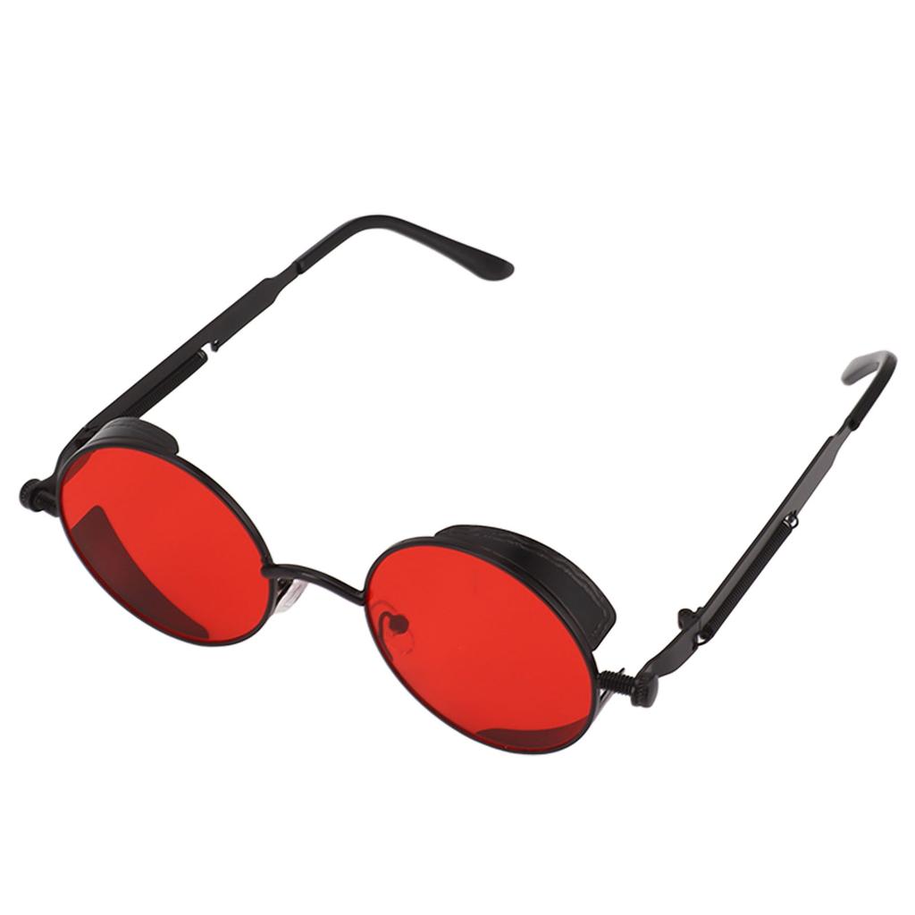 Round Sunglasses Metal Spring Feet UV Proof Stylish Cool Sunglasses for Men Women Party Beach Summer Black Frame Red