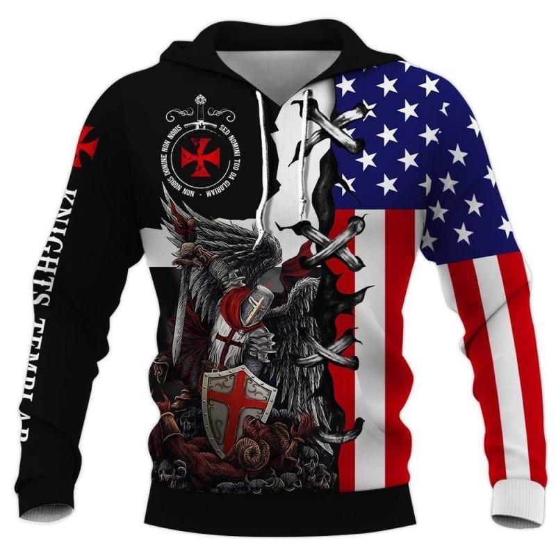 Mens Hooded Sweatshirt With 3D Digital Knight Print Loose Fit Hip Hop Style Fall