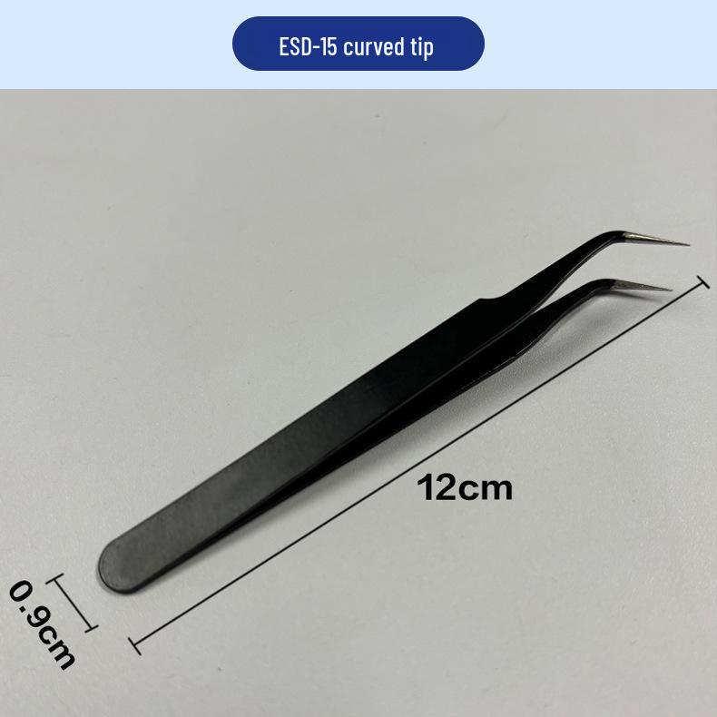 Anti-Static Stainless Steel Precision Tweezers, Curved Tip for Electronics, Eyelash Extensions, Manicure, Bird's Nest Picking, and Hair Removal.