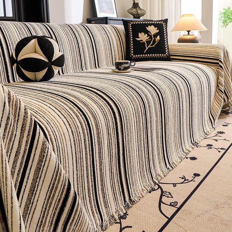 Nordic Striped Printed Sofa Towel with Tassels Soft Couch Cushion for Living Room Four Season Universal Furniture Protector