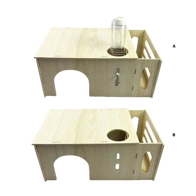 Natural Wooden Small Animal Hideouts With Feeders Water Feeders For Rabbits Guinea Pigs Chinchillas Shelter Place