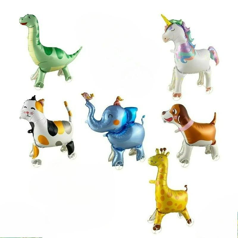 Cartoon Animals Stand Up Aluminum Film Balloons with Wheels Tiger Giraffe Elephant Dinosaur Birthday Party Decoration