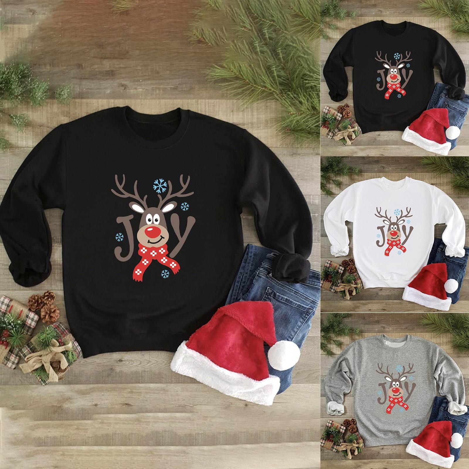 

Модные женские повседневные рождественские свободные топы с длинным рукавом с принтом, футболка