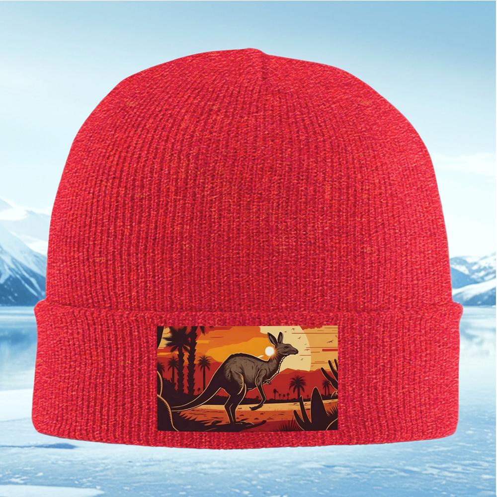Sunset kangaroo palm trees desert Men Women Unisex Knitted Hat Beanie Pullover Cap Winter Thermal Warm Christmas Outdoor Cycling
