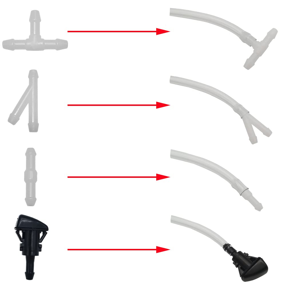 CTRICALVER Washer Nozzle Kit, 5M Transparent Car Windshield Washer Hose, with 15 White I