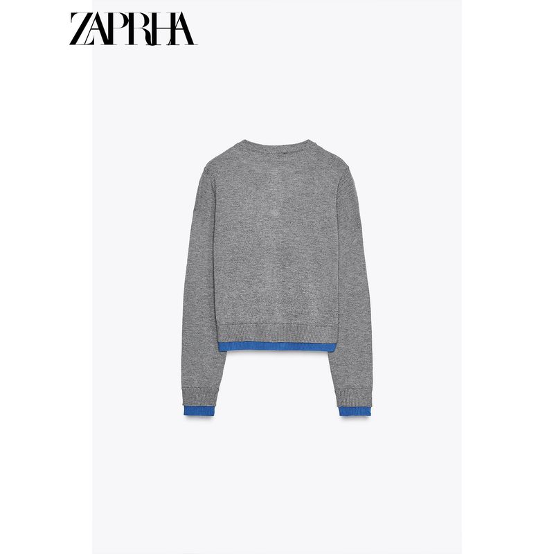 Zaprha 2025 Fall New Arrival Women Round Neck Long Sleeves Rib Stitching Decorative Layer Knitting Cardigan Outwear 3581005