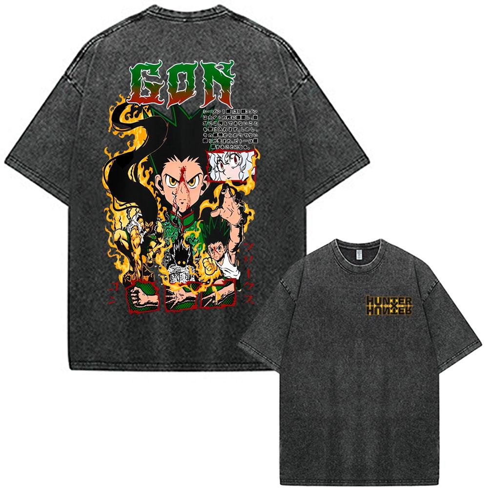 2026 Hot Sale Anime Hunter X Hunter Killua Zoldyck Meruem Manga Vintage Washed T-shirt Men Women Fashion Casual Cotton Short Sleeve T-shirts Top