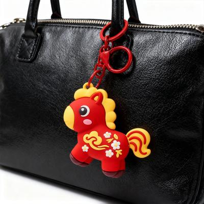 Horse Keychain Portable Key Holder Pendant with Auspicious Clouds Flowers 2026 Year of Horse Bag Key Chain Pendant