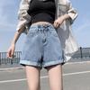 Summer Casual Loose Denim Shorts for Women Fashion High Waist Wide Leg Jeans Female Pants Vintage Blue Simple Office Lady Shorts 24250