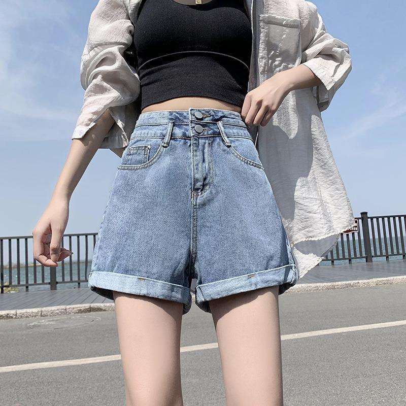 Summer Casual Loose Denim Shorts for Women Fashion High Waist Wide Leg Jeans Female Pants Vintage Blue Simple Office Lady Shorts 24250
