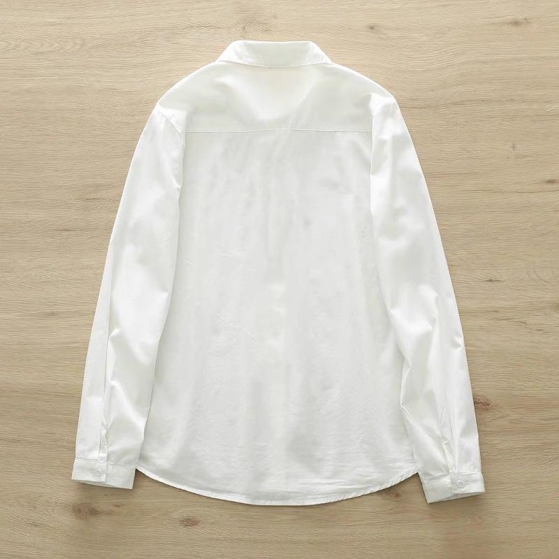 White Cotton Shirts Women Turn Down Collar Embroidered Long Sleeve Blouse Spring Autumn Loose Casual Tops Button Lapel Office Sweet Simple Clothing