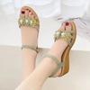 Wedges Heel Buckles Sandals for Women Ladies Shoes Summer 2025 Platform One Word Open Toe High Heels Footwear Pearl Asian Size F