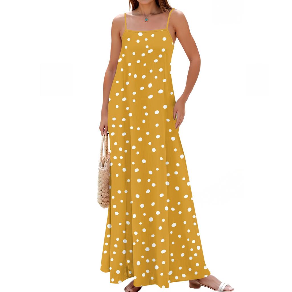 Women's Spring And Summer Casual Fashion Adjustable Suspender Printing Long Dress