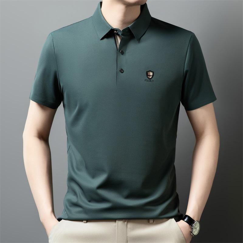 Ice Silk Traceless Short Sleeve T-Shirt Men'S Business Casual Polo Shirt Lapel Half Sleeve T-Shirt Top