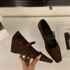 Wedge heel retro suede Mary Jane single shoes women's shoes spring and autumn  new summer skirt evening high heels