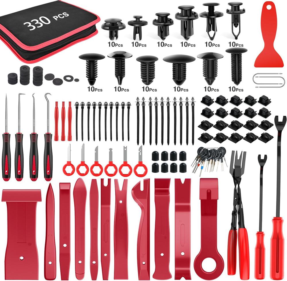 Trim Removal Tool Kit 330Pcs Car Removal Tool Kit Pry Tool Set Auto Clip Pliers Panel Door Radio Dash Window Bumper Adhesive