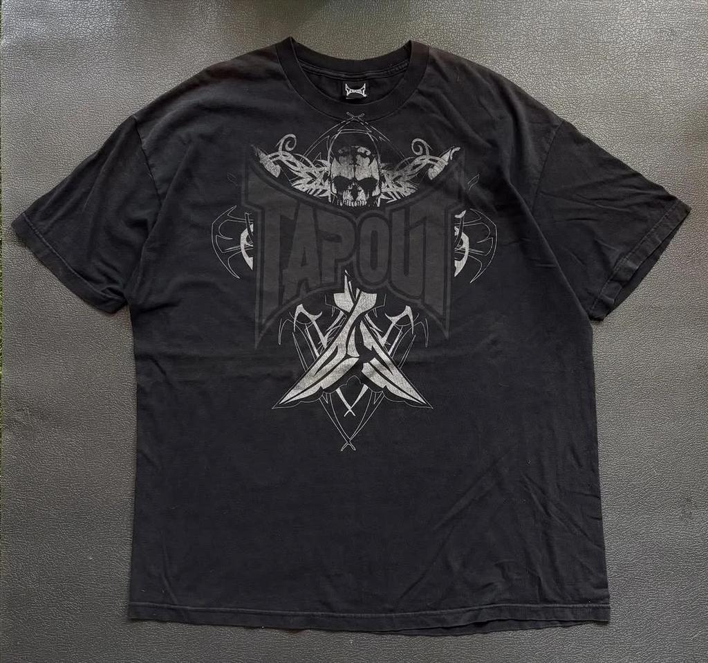 Y2K Tap Out Skull Print T Shirt Dark Aesthetic Round Neck Streetwear Oversized Gothic Cotton Tee Soft Retro Loose