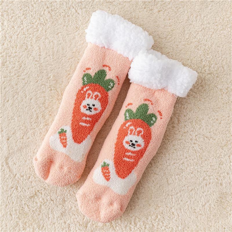

Женские зимние носки из овчины, бархата и кораллового флиса - утолщенные хлопковые носки-тапочки, рождественско-красные, удобные носки-махровые для сна carrot; One Size