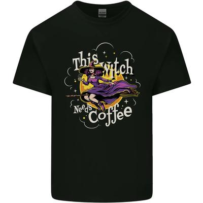 This Witch Needs Coffee Funny Halloween Mens Cotton T-Shirt Tee Top