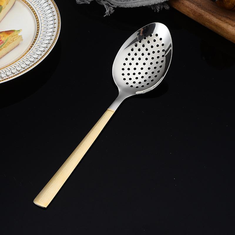 Stainless Steel Spatula Hot Pot Spoon and Kitchenware Set Cooking Spoon Spatula Frying Spoon Titanium-gold Plated Kitchenware
