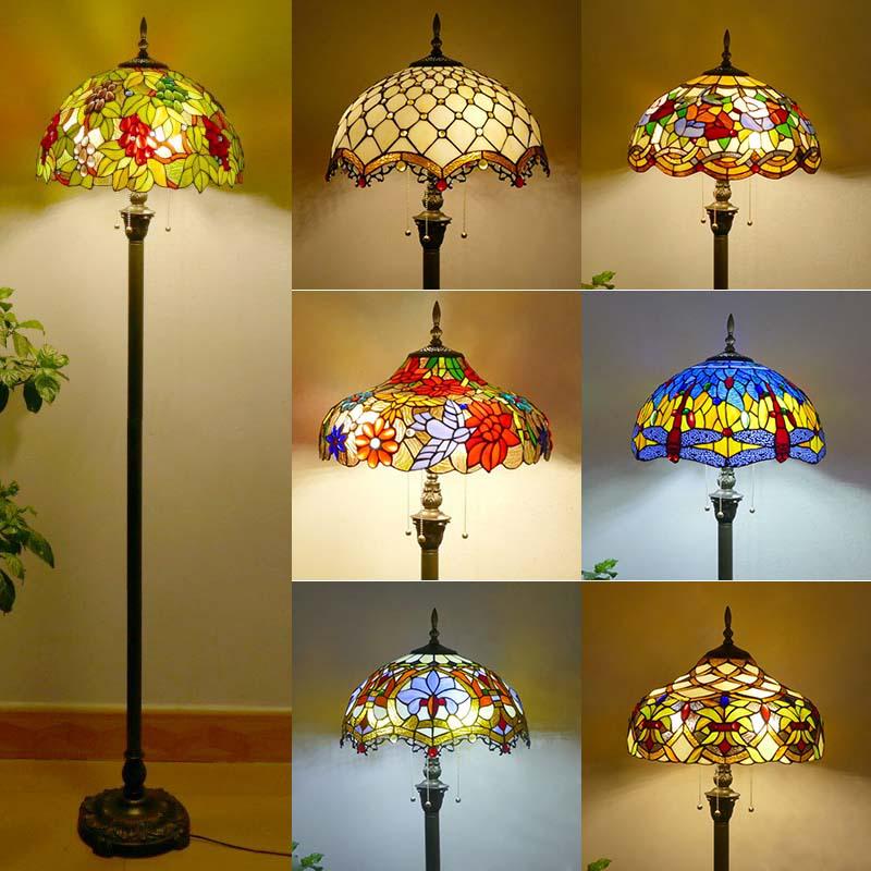 Retro Nordic Style Tiffany Floor Lamp - Colored Glass Light for Living Room, Bedroom, or Study.