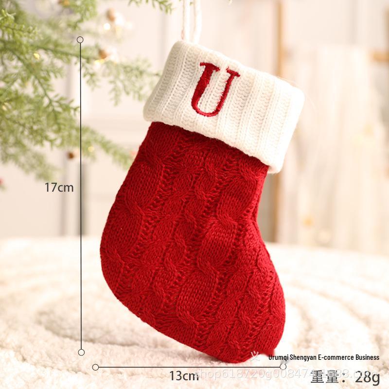 26-Letter Knitted Red Christmas Stockings - Festive Holiday Hanging Decorations