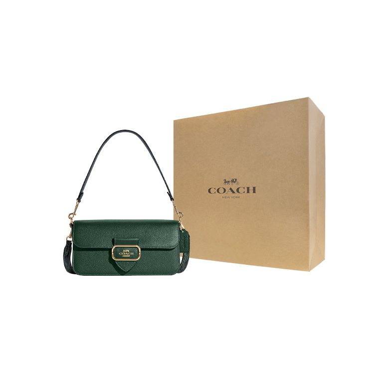 Coach Morgan 27 Color Sólido Cierre de Hebilla Correa de Hombro Desmontable Bolso de Mano de Cuero Bolsos de Mano para Mujer Verde Oscuro CE561-IMV1Y