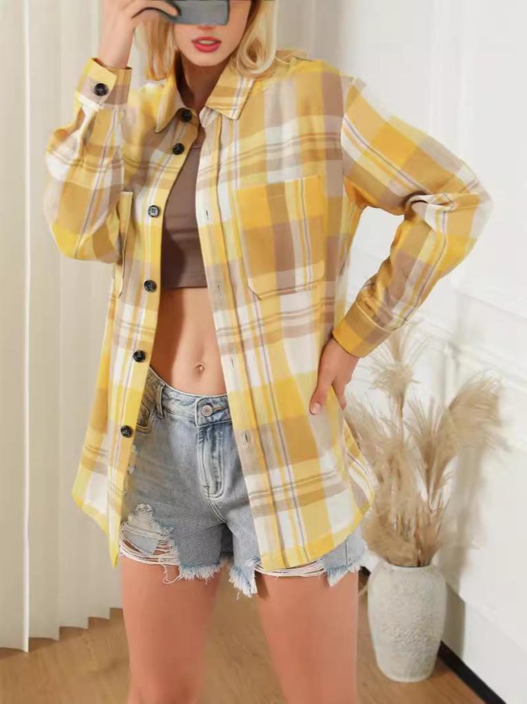 Plaid Long Sleeve Women's Shirt - 2025 European & American Fashion, Loose & Versatile Top