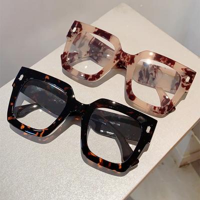 European and American Style Large Frame Square Minimalist Blue Light Blocking Glasses for Women, Fashionable Non-prescription Glasses
