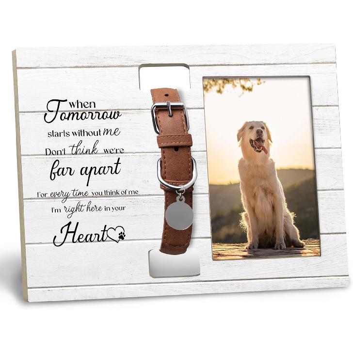 Dog Cat Pet Memorial Picture Frame with Collar Holder, Pet Cat Dog Memorial Loss Gifts for Loss of Dog, When Tomorrow Starts Without Me Picture Photo