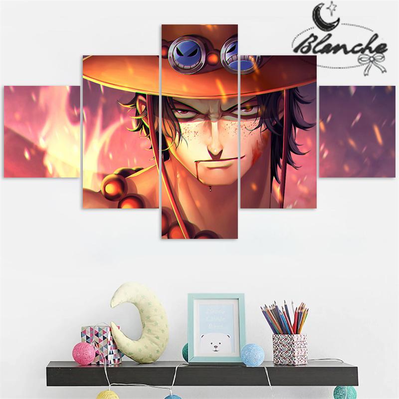 

Цельная мужская роль Portgas D Ace, 5 шт., холст, картина, настенное искусство, современный постер для фанатов, украшение для гостиной, дома