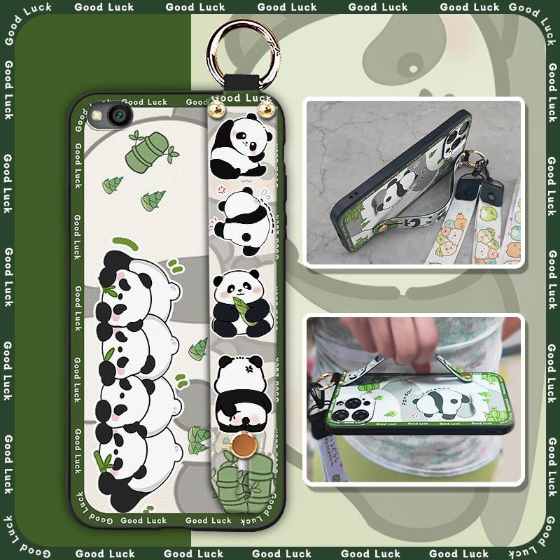 Durable Panda Phone Case For Xiaomi Redmi GO Anti-dust Cute Anti-knock Protective Lanyard Wristband Cartoon Phone Holder