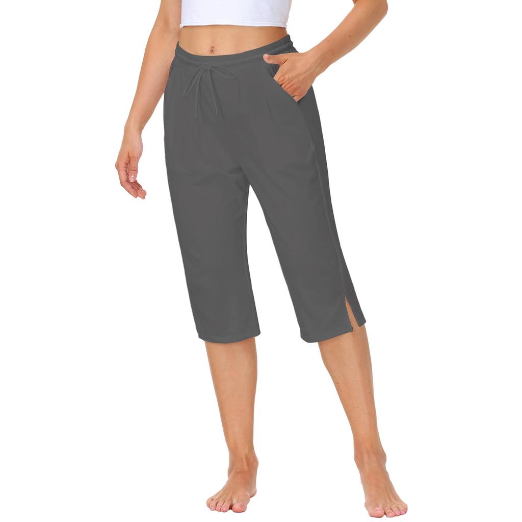 Women Elastic High Waist Pant Casual Fit Wide Leg Long Pants Trousers With Pockets