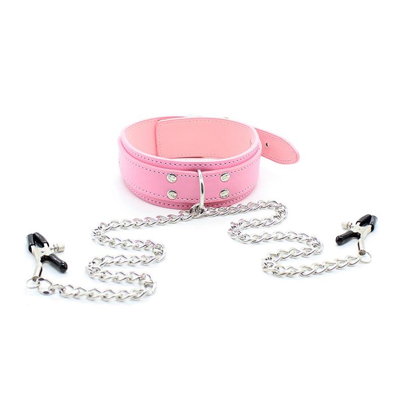 Sexy Leather Choker Collar With Nipple Clamp Breast Clip Chain Couple Bondage Sex Toys For Woman Tools Adult Couples Games