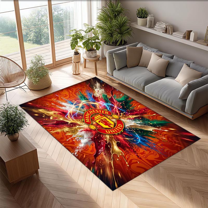 Tappeto in Flanella Stampato Manchester United Antiscivolo Morbido Poliestere Tappeto per Pavimento Tappetino Decorativo per Interni per Camera da Letto Soggiorno Divano