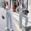 Short Fake Two-piece Top for Summer, Lazy Salt Style Outfit, Street Style Straight Casual Pants Suit, Two-piece Set