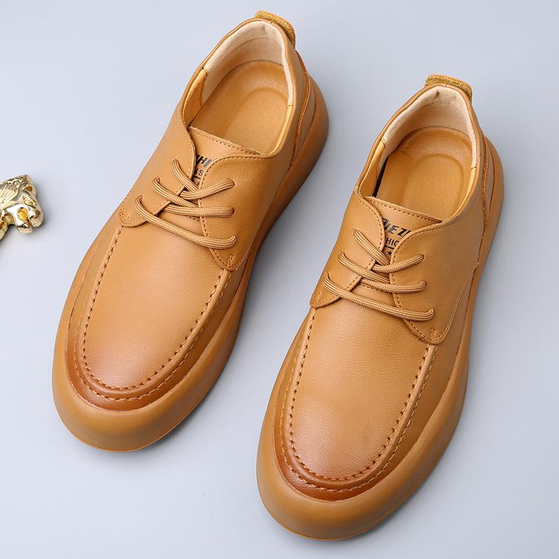 Spring leather breathable men's shoes 2025 new versatile Korean version trend thick-soled non-slip casual leather shoes men's board shoes