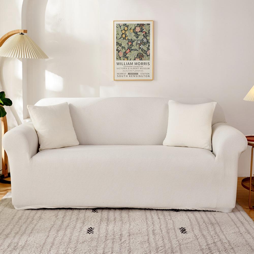 Soft Fleece Sofa Cover Full Elastic Knitted Corn Grain Pure Color Seat Cushion Cover