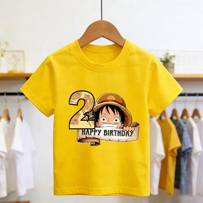 New Arrival Anime Happy2 Birthday Kids Pure Cotton Printed TShirt Perfect for Gifting