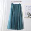 Qooth Women's Slim Skirt Mid Length Gauze Skirt Summer Simple Casual Skirt Fashion Full Dance Skirt QT2588