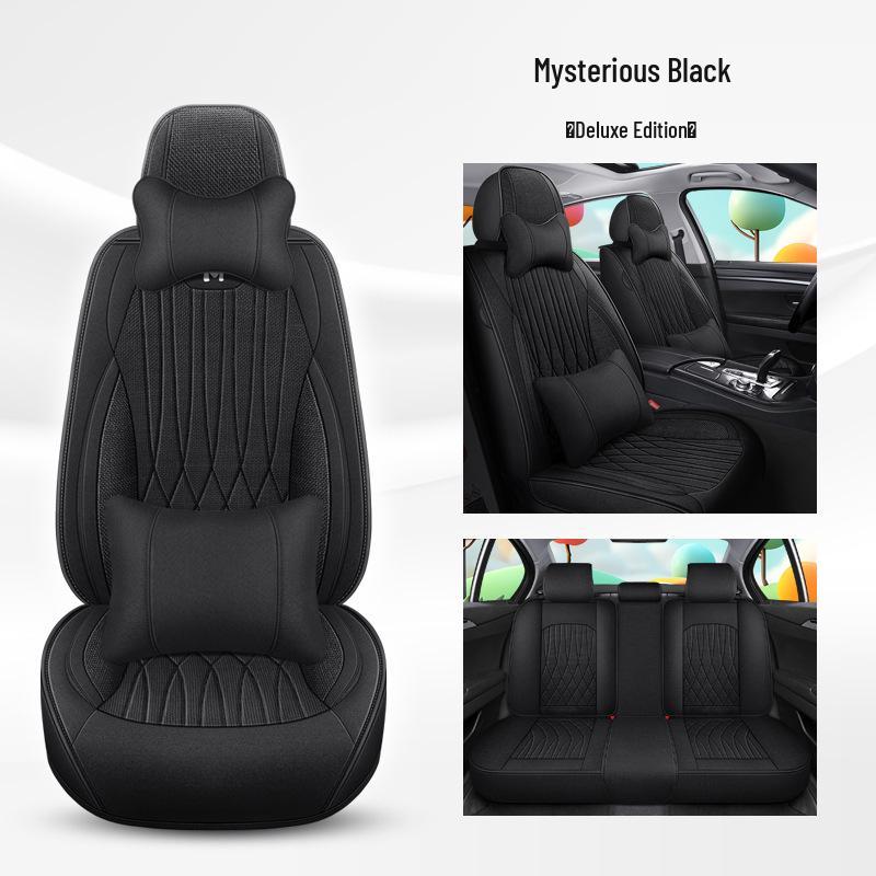 Universal Breathable Linen Car Seat Cushion - Full Surround for All Seasons, Fits Five Seats