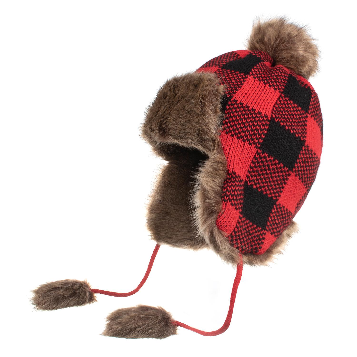 

Осенне-зимняя новая клетчатая защитная шапка для ушей Lei Feng, плюшевая шапка для улицы, осенне-зимняя вязаная шерстяная шапка красный