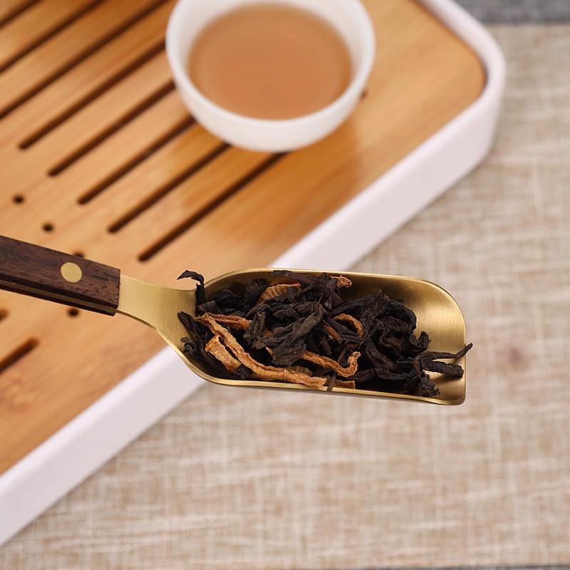 Brass Tea Ceremony Tools Set With Wooden Handle - Tongs Spoon Knife Brush Fork Gongfu Accessories