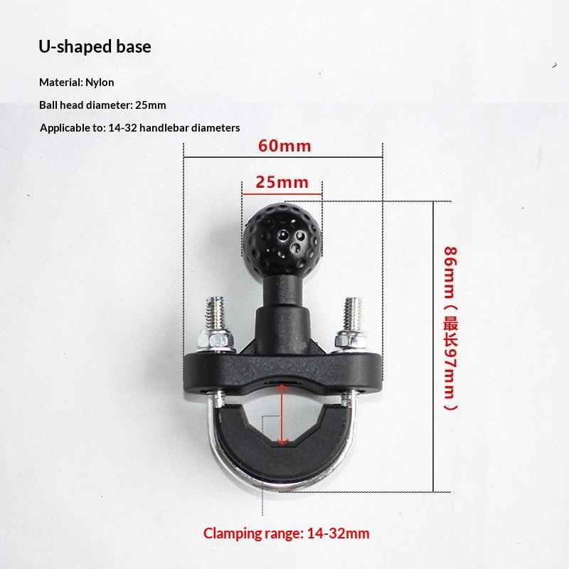 Heavy Duty Metal Motorcycle Handlebar U Bolt Mount Base Kit 25mm Ball Clamp Bracket for Motorbike Action Camera Phone Mount