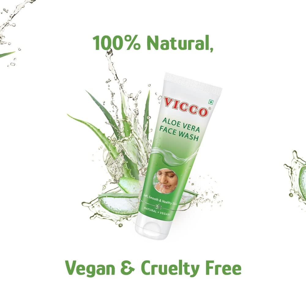Vicco Aloe Vera Face Wash Pack of 3, 70 gm Each, Gentle Hydrating Cleanser for Soft, Smooth Healthy Skin
