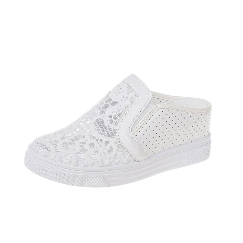 Fashion Embroider Flower Slippers Women Creepers Outside Air Mesh Mules Shoes Platform Sandals Breathable Closed Toe Slides Flip Flops