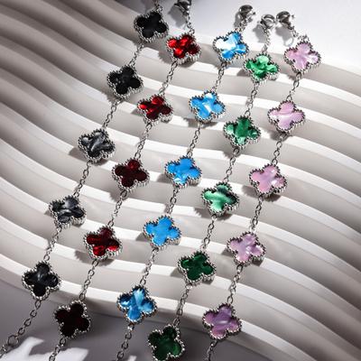 Bracciale Quadrifoglio Fortunato da Donna Argento Versione Alta Gioielli in Acciaio al Titanio Non Sbiadiscono