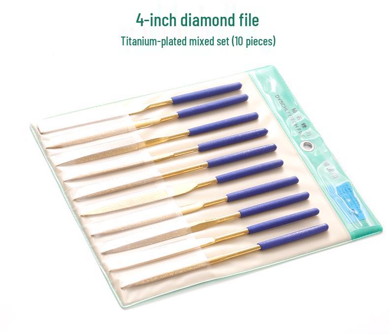 Titanium-Plated Fine Alloy Diamond File Set for Metal Grinding & Deburring