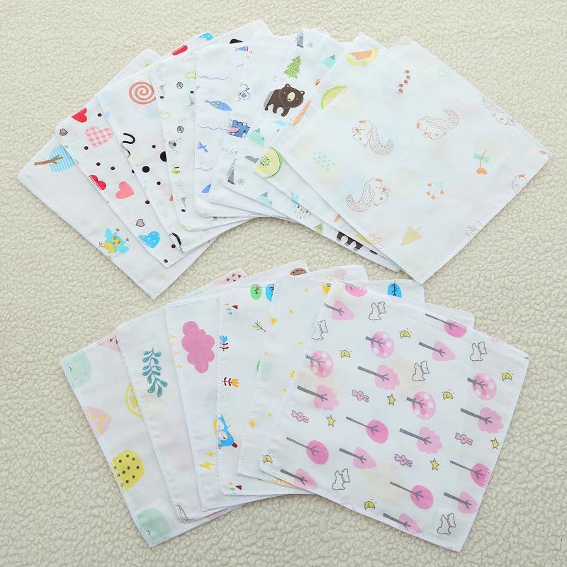 4 Layer Pure Cotton Gauze Square Towel Printed Baby Handkerchief Soft Absorbent Infant Bib Washcloth For Kids