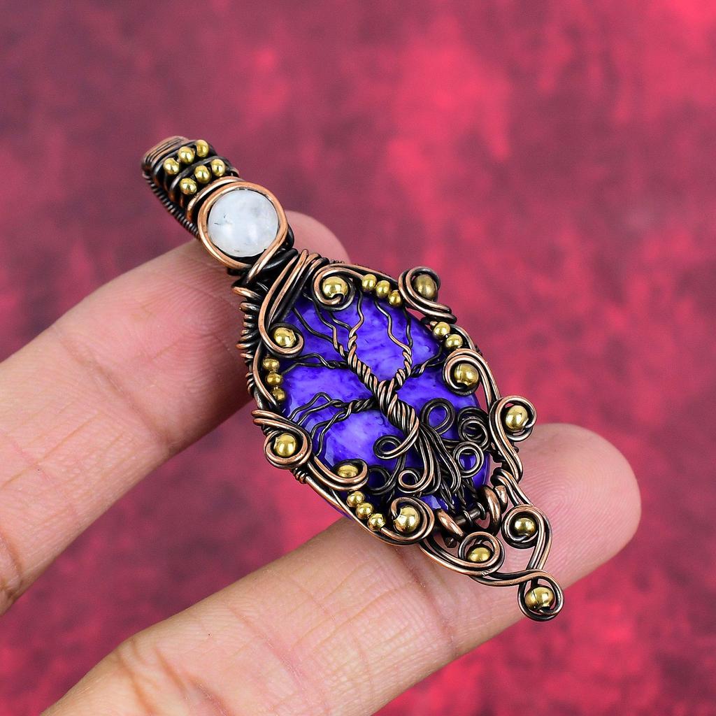 Tree of Life Charoite Pendant Copper Wire Wrapped Jewelry Rainbow Moonstone Gemstone Pendant Handmade Jewelry for Gifts Copper Wire Pendant
